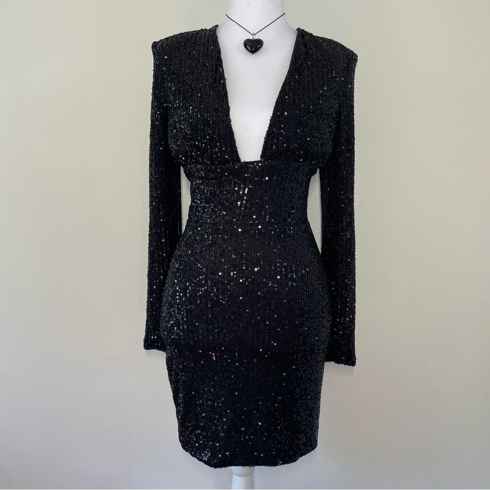 Elegant Black Sequin Long Sleeve Dress